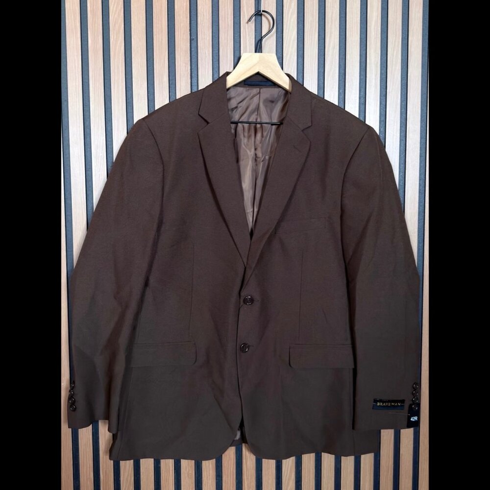 BraveMan Suit 42R Men Brown Tan 2-Button Sport Suit Jacket Classic